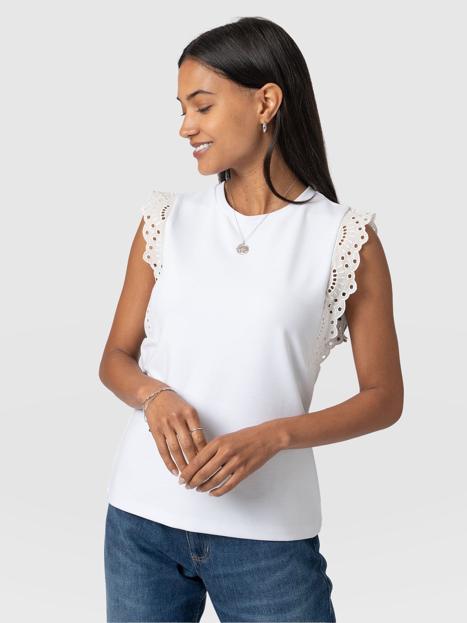 Rowan Tee White Broderie - Women's T-Shirts | Saint + Sofia® USA